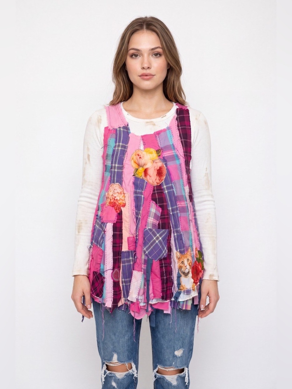 Hand Crafted Patchwork Tank Dress in Pink, Purple, Blue - Picture 4 of 7